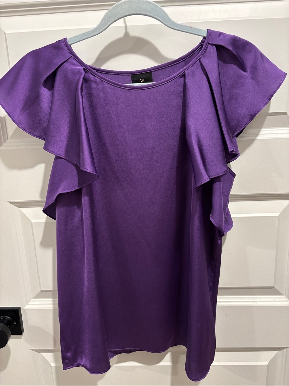 Worthington Purple Ruffle-Sleeve Satin like Top